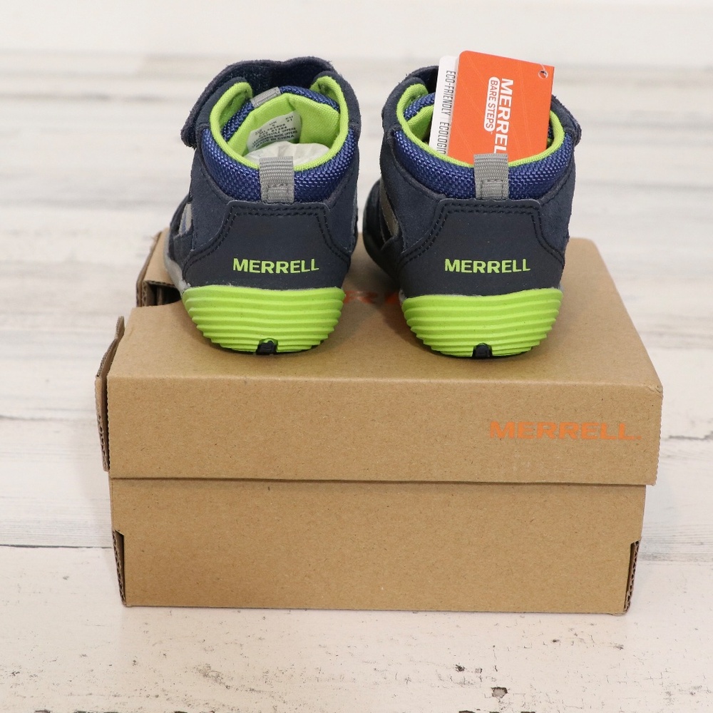 Merrell unisex child Bare Steps Ridge Hiking Boot, Navy/Green, 5 Toddler/Walker - Picture 6 of 9